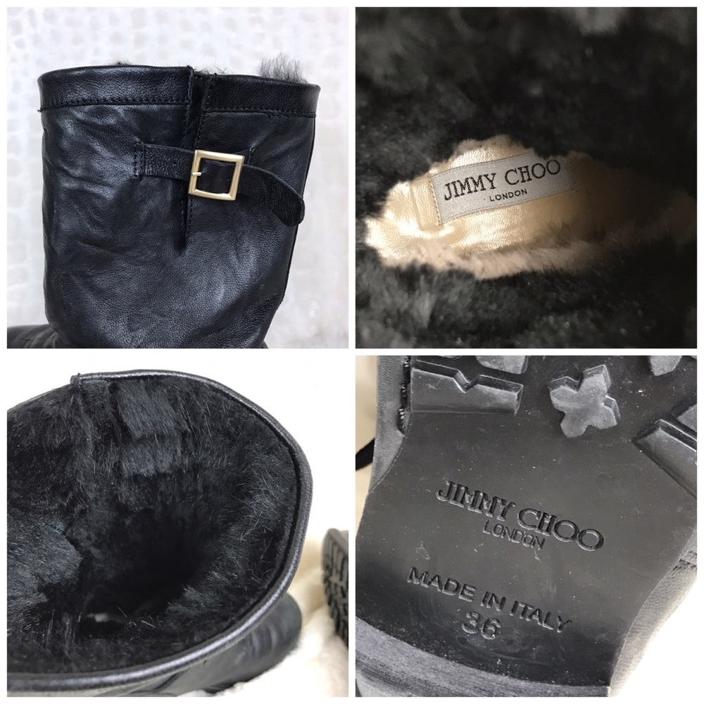 Jimmy Choo Black Rabbit Fur Lined Biker Boots US 6 - Picture 3 of 8